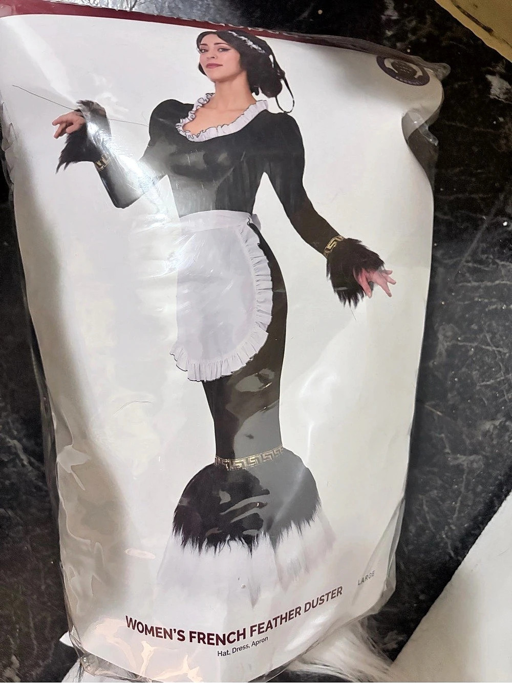 Women's French Feather Duster Costume Black & White Large